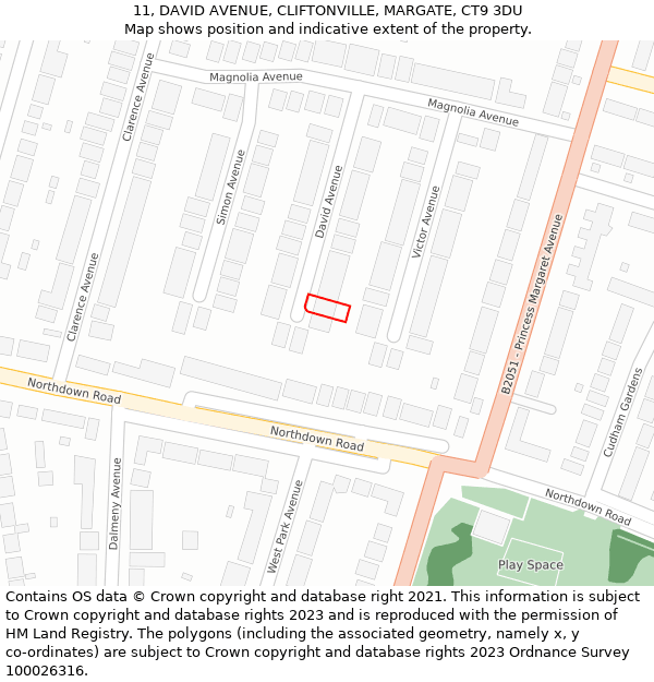 11, DAVID AVENUE, CLIFTONVILLE, MARGATE, CT9 3DU: Location map and indicative extent of plot