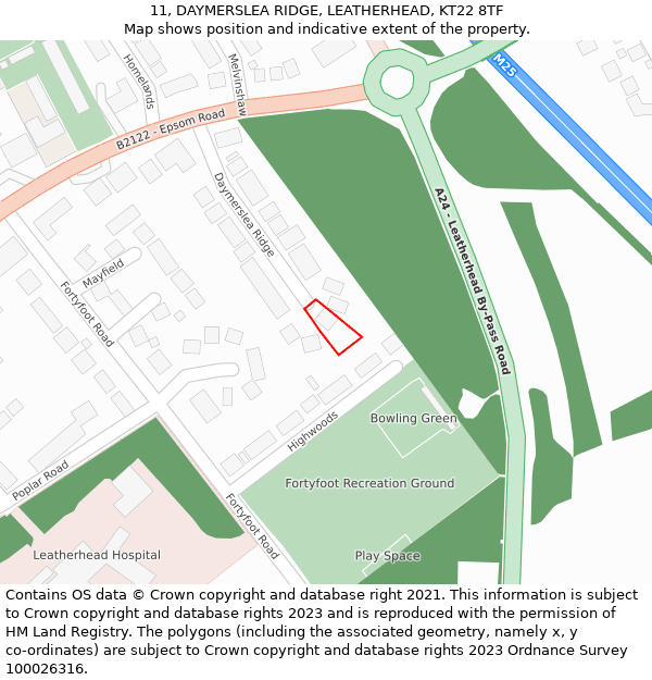 11, DAYMERSLEA RIDGE, LEATHERHEAD, KT22 8TF: Location map and indicative extent of plot