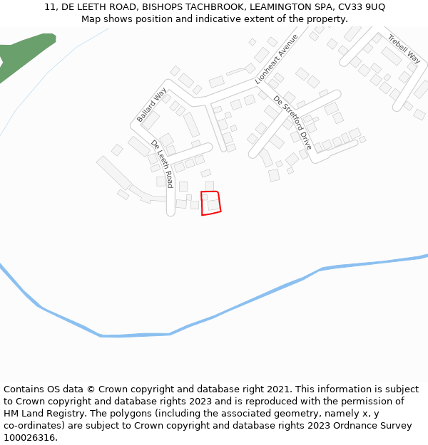 11, DE LEETH ROAD, BISHOPS TACHBROOK, LEAMINGTON SPA, CV33 9UQ: Location map and indicative extent of plot