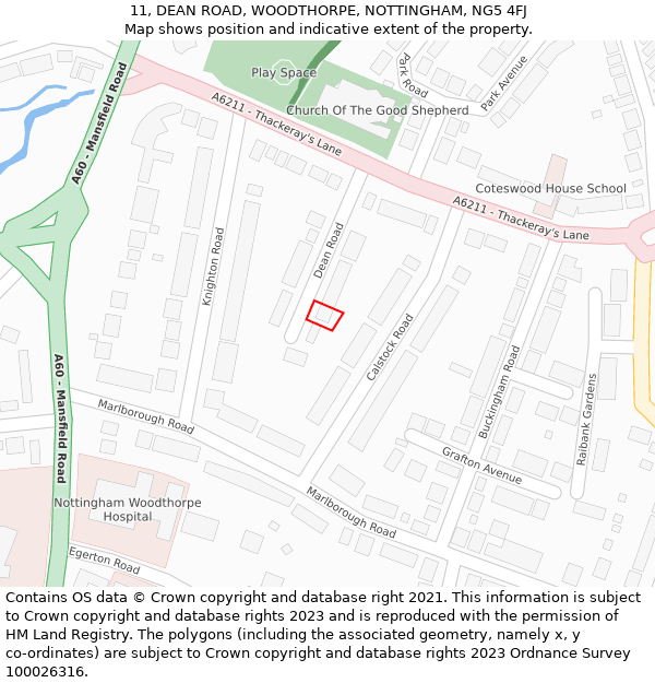 11, DEAN ROAD, WOODTHORPE, NOTTINGHAM, NG5 4FJ: Location map and indicative extent of plot