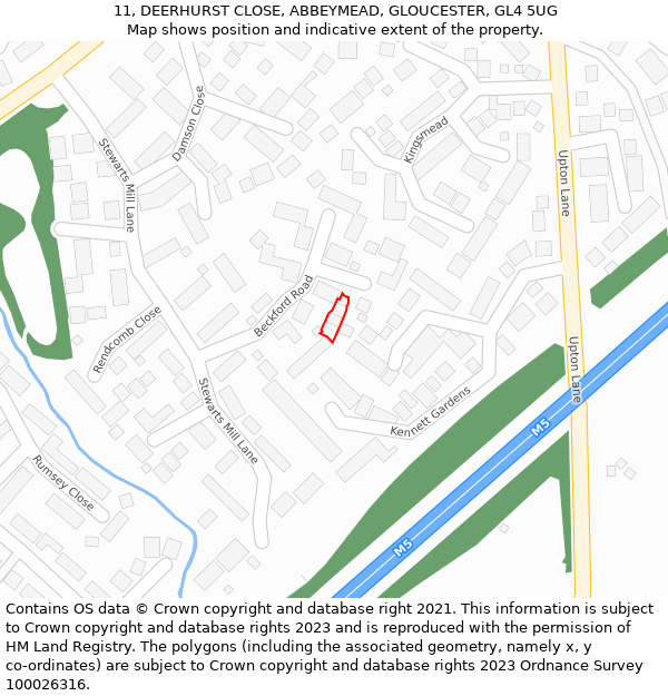 11, DEERHURST CLOSE, ABBEYMEAD, GLOUCESTER, GL4 5UG: Location map and indicative extent of plot