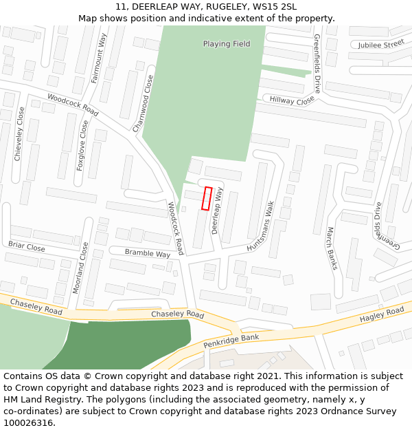 11, DEERLEAP WAY, RUGELEY, WS15 2SL: Location map and indicative extent of plot