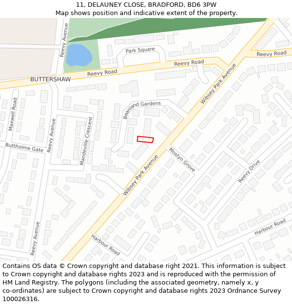 11, DELAUNEY CLOSE, BRADFORD, BD6 3PW: Location map and indicative extent of plot