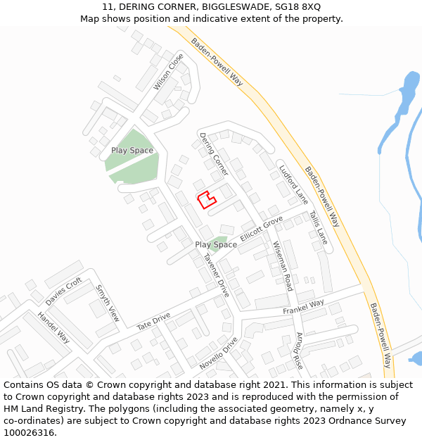 11, DERING CORNER, BIGGLESWADE, SG18 8XQ: Location map and indicative extent of plot