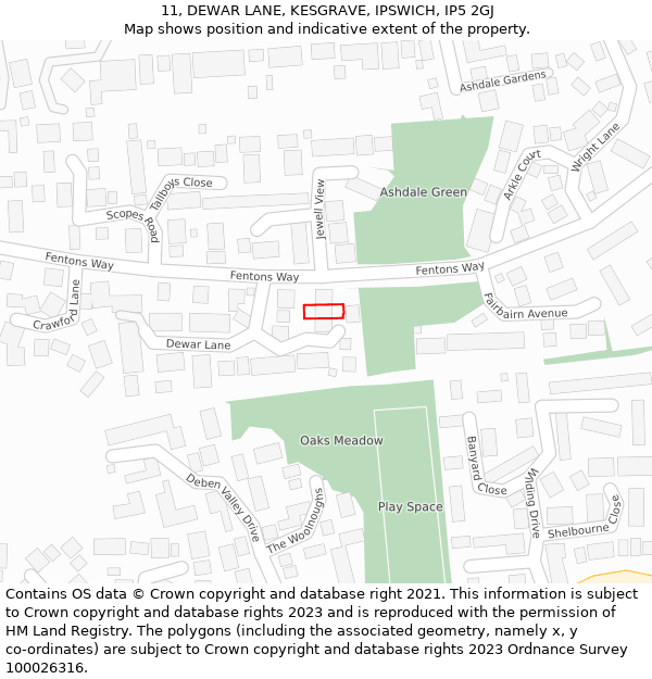 11, DEWAR LANE, KESGRAVE, IPSWICH, IP5 2GJ: Location map and indicative extent of plot