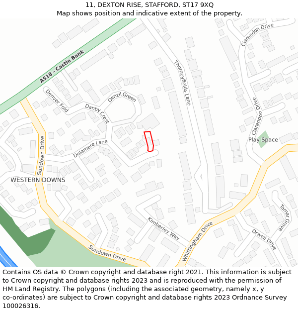 11, DEXTON RISE, STAFFORD, ST17 9XQ: Location map and indicative extent of plot