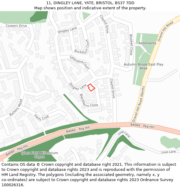 11, DINGLEY LANE, YATE, BRISTOL, BS37 7DD: Location map and indicative extent of plot