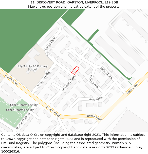 11, DISCOVERY ROAD, GARSTON, LIVERPOOL, L19 8DB: Location map and indicative extent of plot