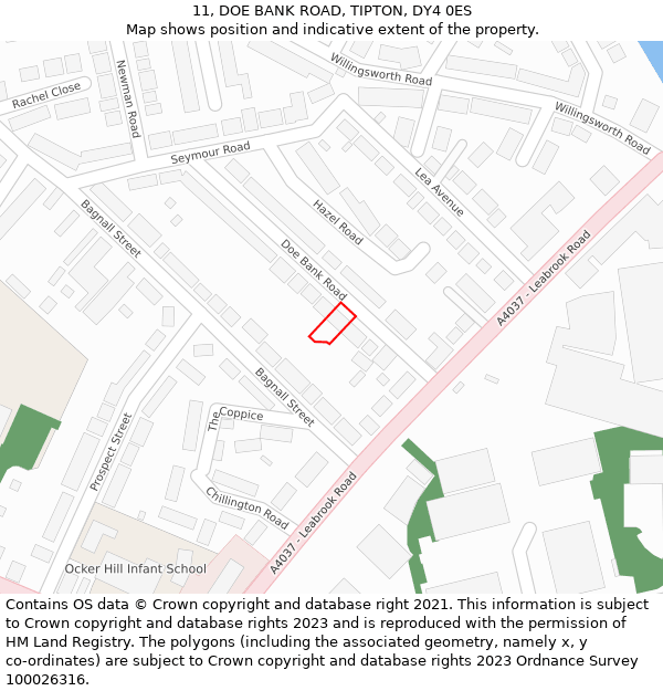 11, DOE BANK ROAD, TIPTON, DY4 0ES: Location map and indicative extent of plot