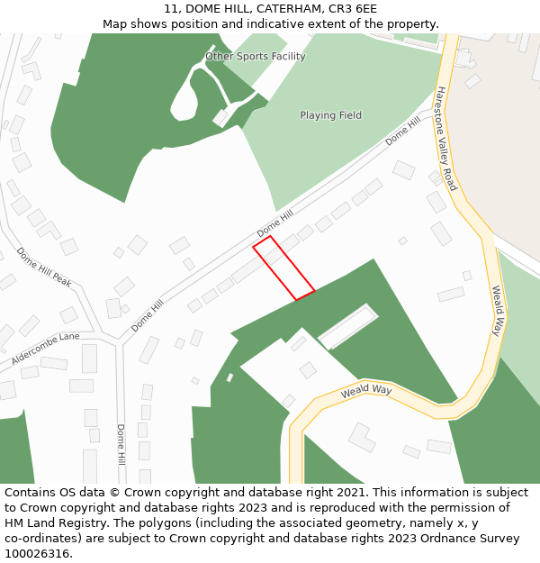 11, DOME HILL, CATERHAM, CR3 6EE: Location map and indicative extent of plot