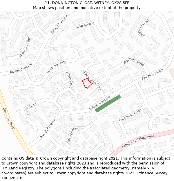 11, DONNINGTON CLOSE, WITNEY, OX28 5FR: Location map and indicative extent of plot