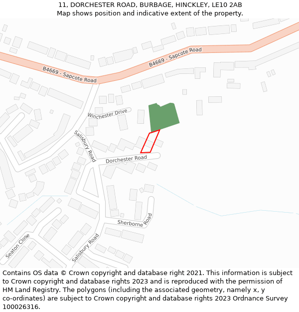 11, DORCHESTER ROAD, BURBAGE, HINCKLEY, LE10 2AB: Location map and indicative extent of plot