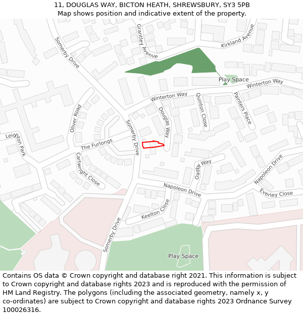 11, DOUGLAS WAY, BICTON HEATH, SHREWSBURY, SY3 5PB: Location map and indicative extent of plot