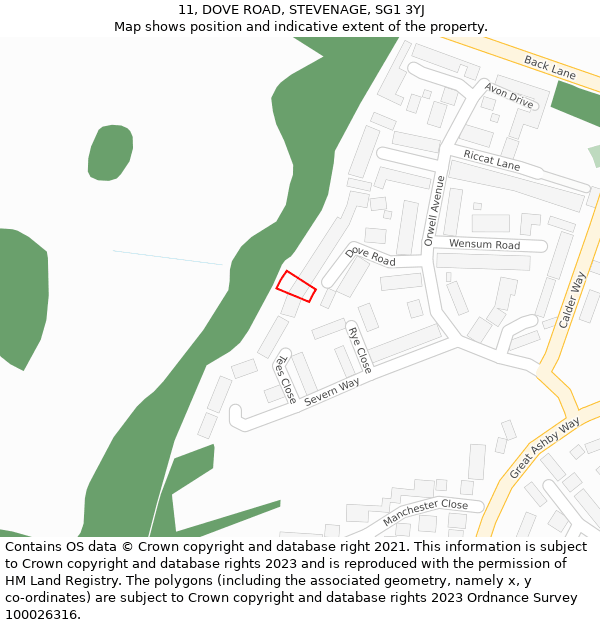11, DOVE ROAD, STEVENAGE, SG1 3YJ: Location map and indicative extent of plot
