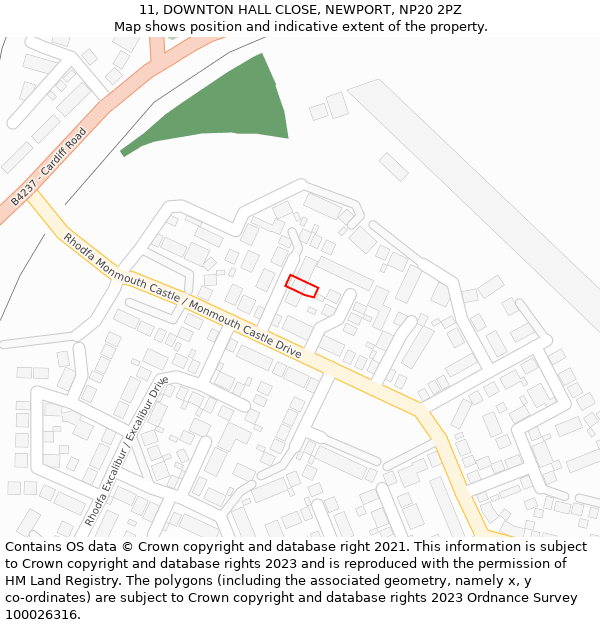 11, DOWNTON HALL CLOSE, NEWPORT, NP20 2PZ: Location map and indicative extent of plot