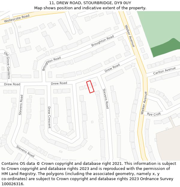 11, DREW ROAD, STOURBRIDGE, DY9 0UY: Location map and indicative extent of plot
