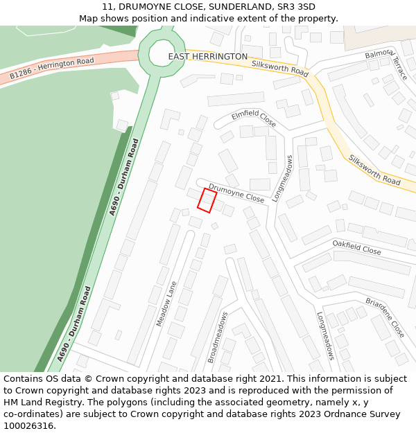 11, DRUMOYNE CLOSE, SUNDERLAND, SR3 3SD: Location map and indicative extent of plot