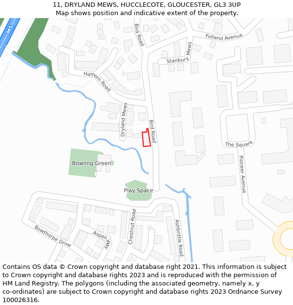 11, DRYLAND MEWS, HUCCLECOTE, GLOUCESTER, GL3 3UP: Location map and indicative extent of plot