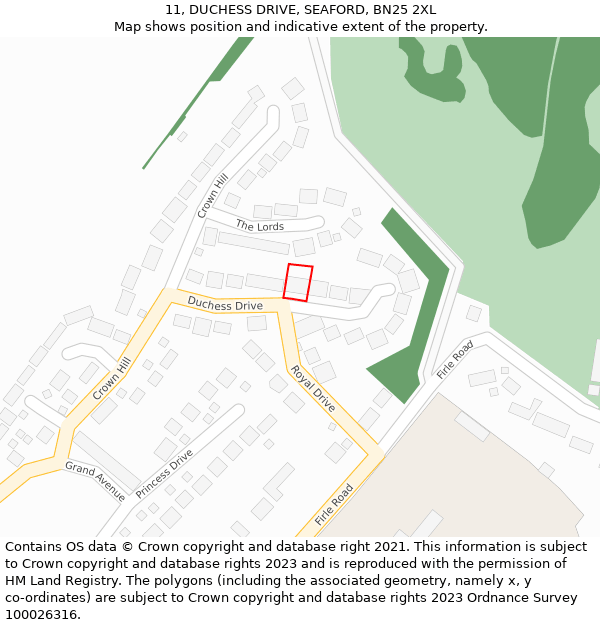 11, DUCHESS DRIVE, SEAFORD, BN25 2XL: Location map and indicative extent of plot