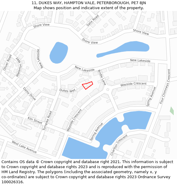 11, DUKES WAY, HAMPTON VALE, PETERBOROUGH, PE7 8JN: Location map and indicative extent of plot