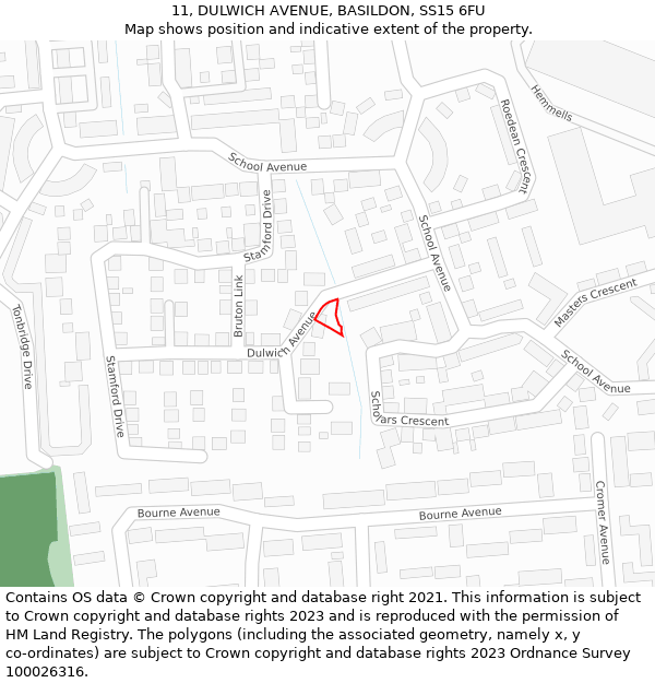 11, DULWICH AVENUE, BASILDON, SS15 6FU: Location map and indicative extent of plot
