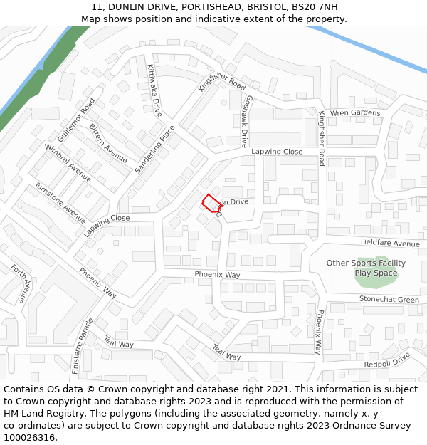 11, DUNLIN DRIVE, PORTISHEAD, BRISTOL, BS20 7NH: Location map and indicative extent of plot