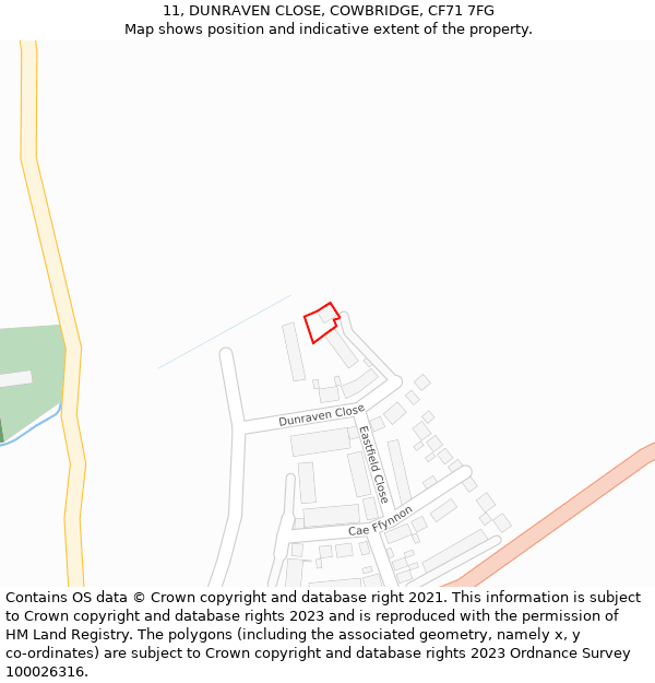 11, DUNRAVEN CLOSE, COWBRIDGE, CF71 7FG: Location map and indicative extent of plot