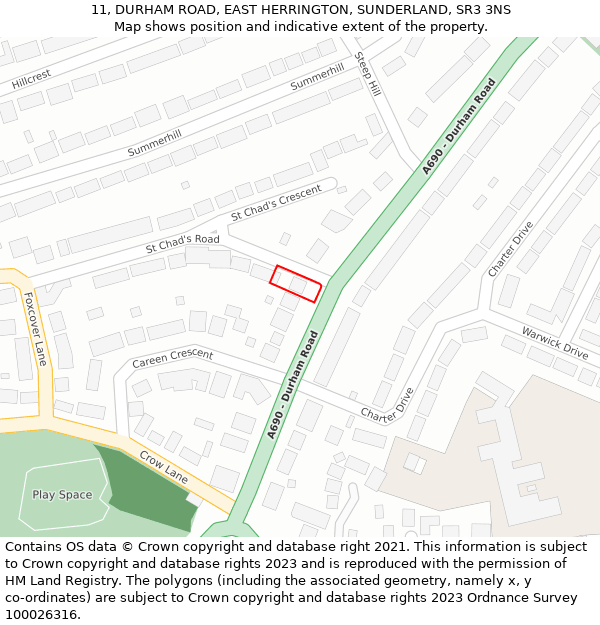 11, DURHAM ROAD, EAST HERRINGTON, SUNDERLAND, SR3 3NS: Location map and indicative extent of plot