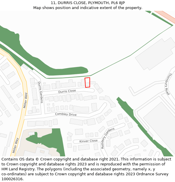 11, DURRIS CLOSE, PLYMOUTH, PL6 8JP: Location map and indicative extent of plot