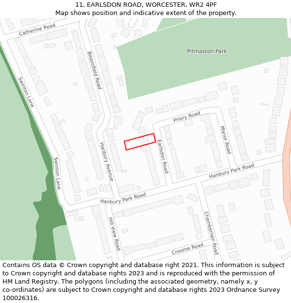 11, EARLSDON ROAD, WORCESTER, WR2 4PF: Location map and indicative extent of plot
