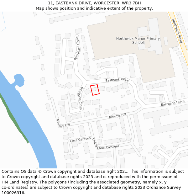 11, EASTBANK DRIVE, WORCESTER, WR3 7BH: Location map and indicative extent of plot