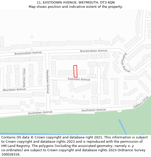 11, EASTDOWN AVENUE, WEYMOUTH, DT3 6QN: Location map and indicative extent of plot