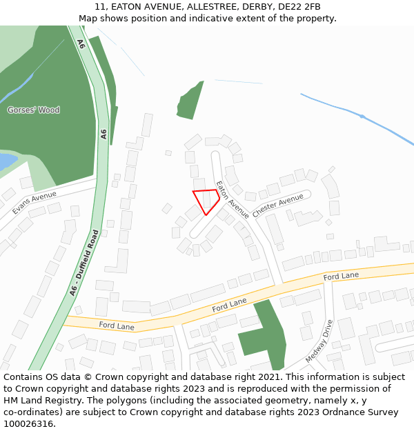 11, EATON AVENUE, ALLESTREE, DERBY, DE22 2FB: Location map and indicative extent of plot