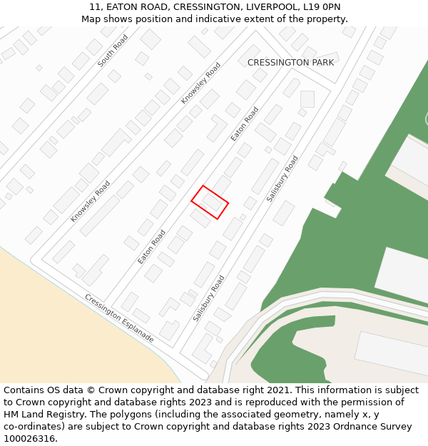 11, EATON ROAD, CRESSINGTON, LIVERPOOL, L19 0PN: Location map and indicative extent of plot