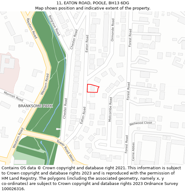 11, EATON ROAD, POOLE, BH13 6DG: Location map and indicative extent of plot