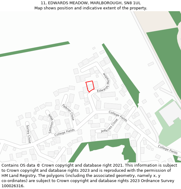 11, EDWARDS MEADOW, MARLBOROUGH, SN8 1UL: Location map and indicative extent of plot