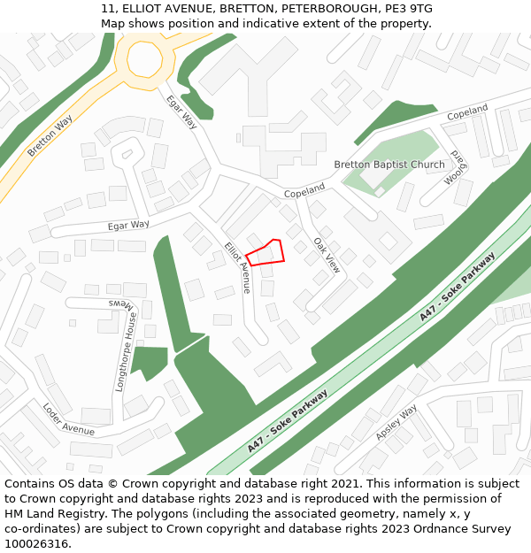 11, ELLIOT AVENUE, BRETTON, PETERBOROUGH, PE3 9TG: Location map and indicative extent of plot