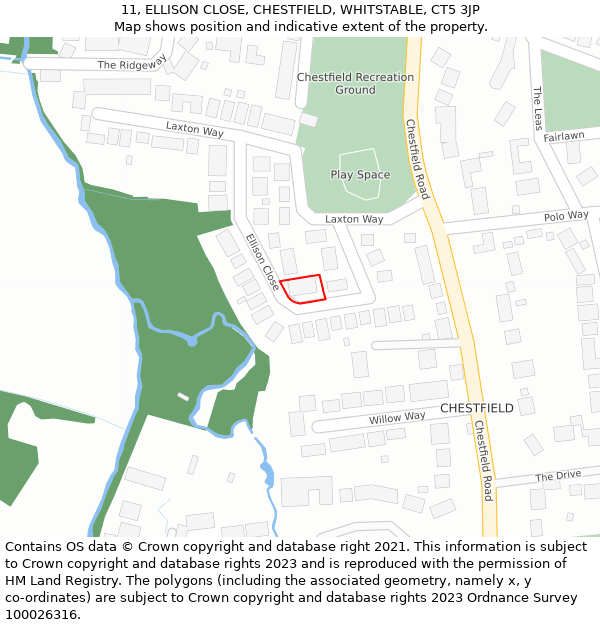 11, ELLISON CLOSE, CHESTFIELD, WHITSTABLE, CT5 3JP: Location map and indicative extent of plot