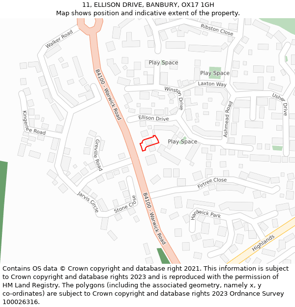 11, ELLISON DRIVE, BANBURY, OX17 1GH: Location map and indicative extent of plot