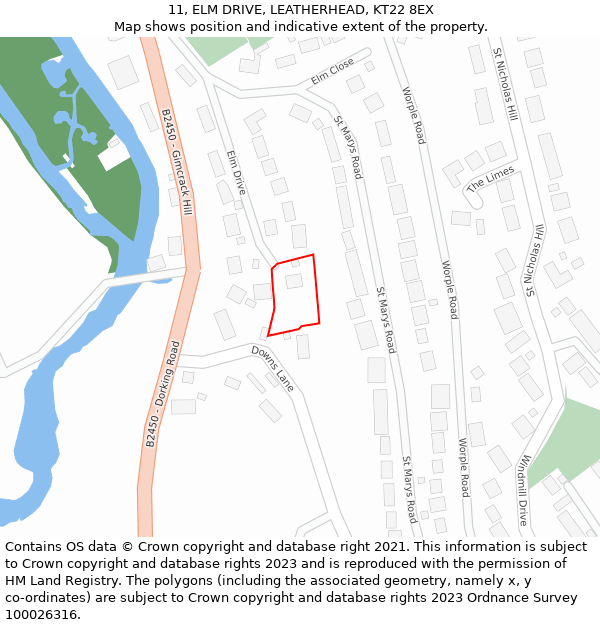 11, ELM DRIVE, LEATHERHEAD, KT22 8EX: Location map and indicative extent of plot