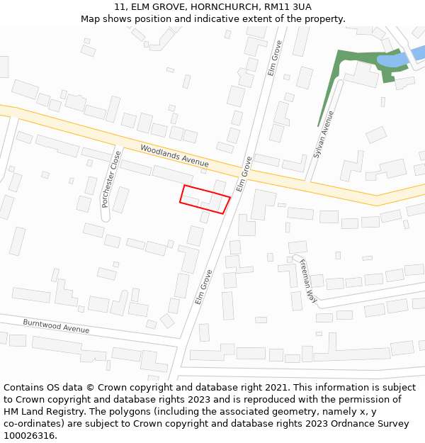 11, ELM GROVE, HORNCHURCH, RM11 3UA: Location map and indicative extent of plot