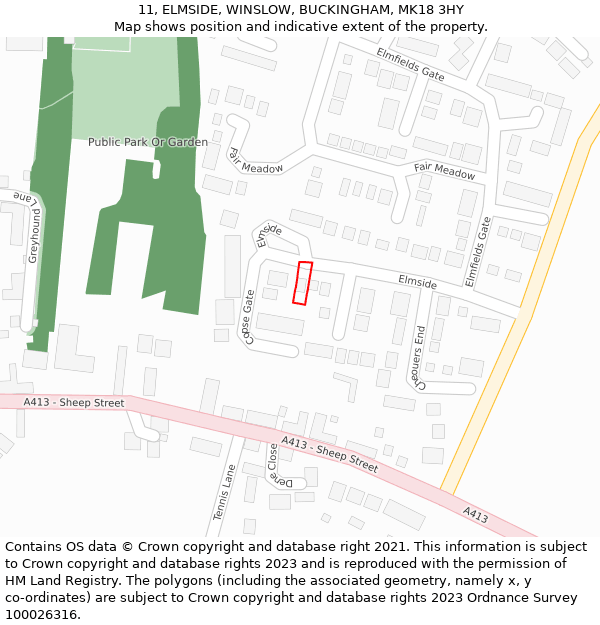 11, ELMSIDE, WINSLOW, BUCKINGHAM, MK18 3HY: Location map and indicative extent of plot