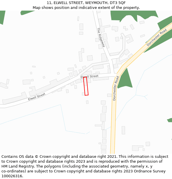 11, ELWELL STREET, WEYMOUTH, DT3 5QF: Location map and indicative extent of plot