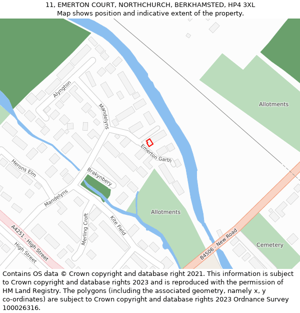 11, EMERTON COURT, NORTHCHURCH, BERKHAMSTED, HP4 3XL: Location map and indicative extent of plot