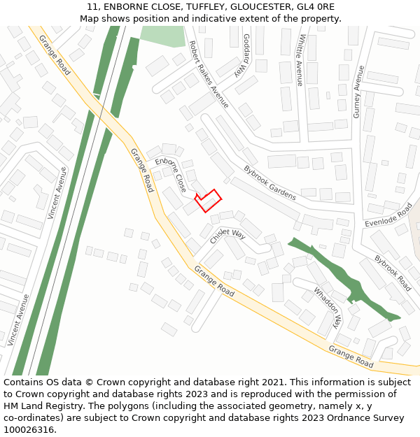 11, ENBORNE CLOSE, TUFFLEY, GLOUCESTER, GL4 0RE: Location map and indicative extent of plot