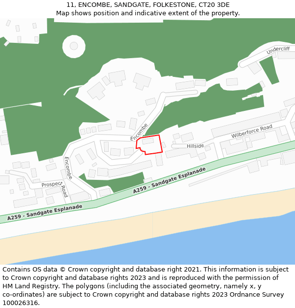 11, ENCOMBE, SANDGATE, FOLKESTONE, CT20 3DE: Location map and indicative extent of plot