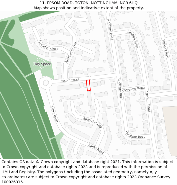 11, EPSOM ROAD, TOTON, NOTTINGHAM, NG9 6HQ: Location map and indicative extent of plot