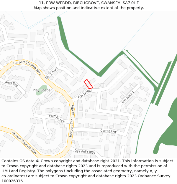 11, ERW WERDD, BIRCHGROVE, SWANSEA, SA7 0HF: Location map and indicative extent of plot