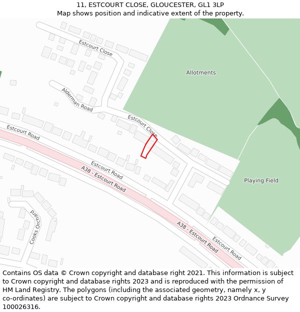 11, ESTCOURT CLOSE, GLOUCESTER, GL1 3LP: Location map and indicative extent of plot