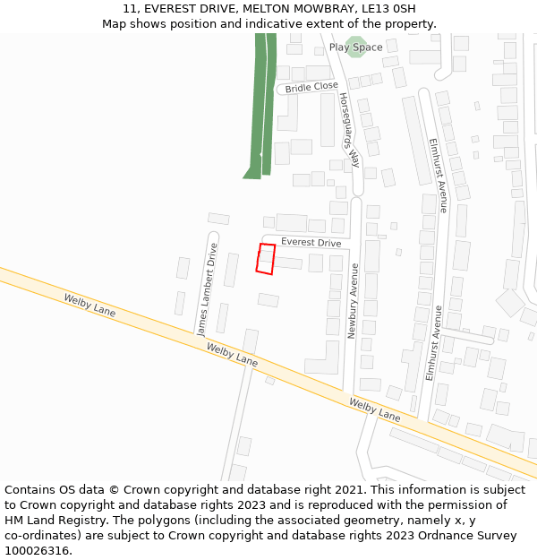 11, EVEREST DRIVE, MELTON MOWBRAY, LE13 0SH: Location map and indicative extent of plot